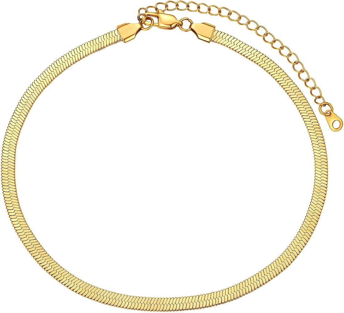 FOCALOOK 3/5mm Flat Snake Chain Stainless Steel Necklace 18k Real Gold Plated for Women Men (4 Color | Amazon (US)