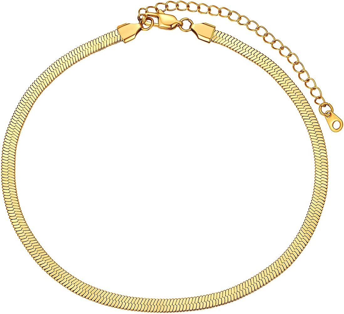 FOCALOOK 3/5mm Flat Snake Chain Stainless Steel Necklace 18k Real Gold Plated for Women Men (4 Color | Amazon (US)