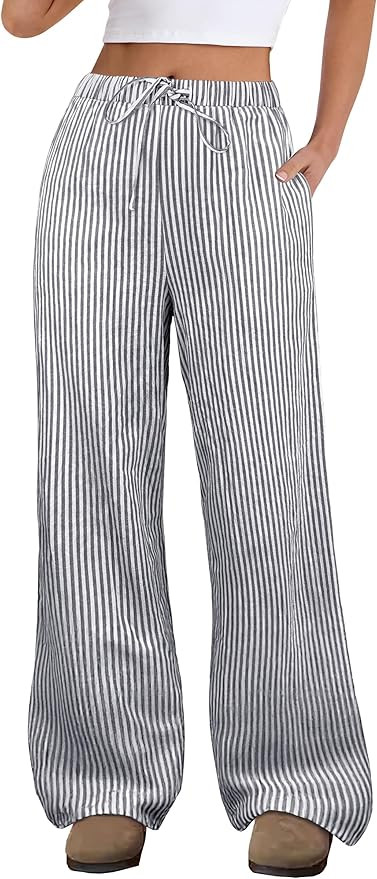 ANRABESS Women's Striped Gingham Pants 2026 Spring Pajama Lounge Boxer Pants Casual Wide Leg Draw... | Amazon (US)