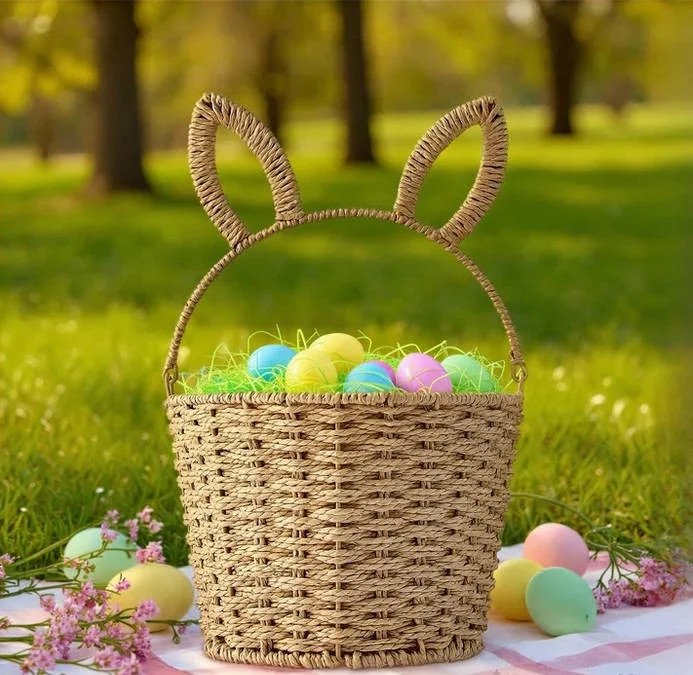 Easter Round Bunny Ear Handle Toilet Paper Basket, Easter Basket Woven Decorative Tissue Storage ... | Walmart (US)