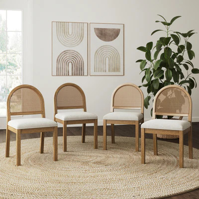 Boucle & Rattan Dining Chair Light Brown | Nathan James