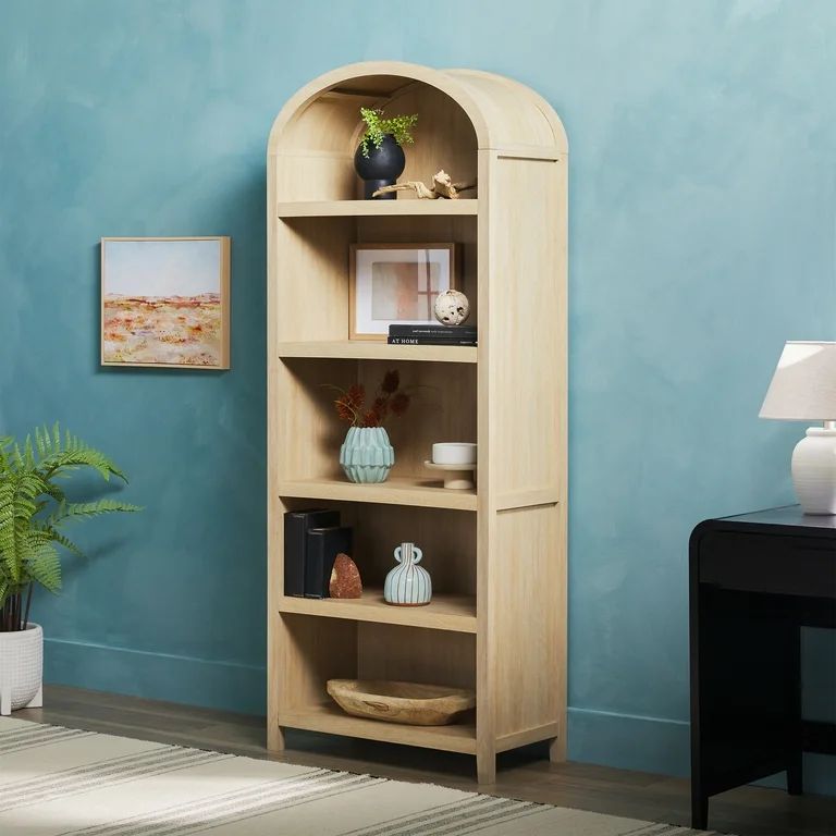 Walker Edison Modern 5 Shelf Open Arched Bookshelf, Coastal Oak | Walmart (US)