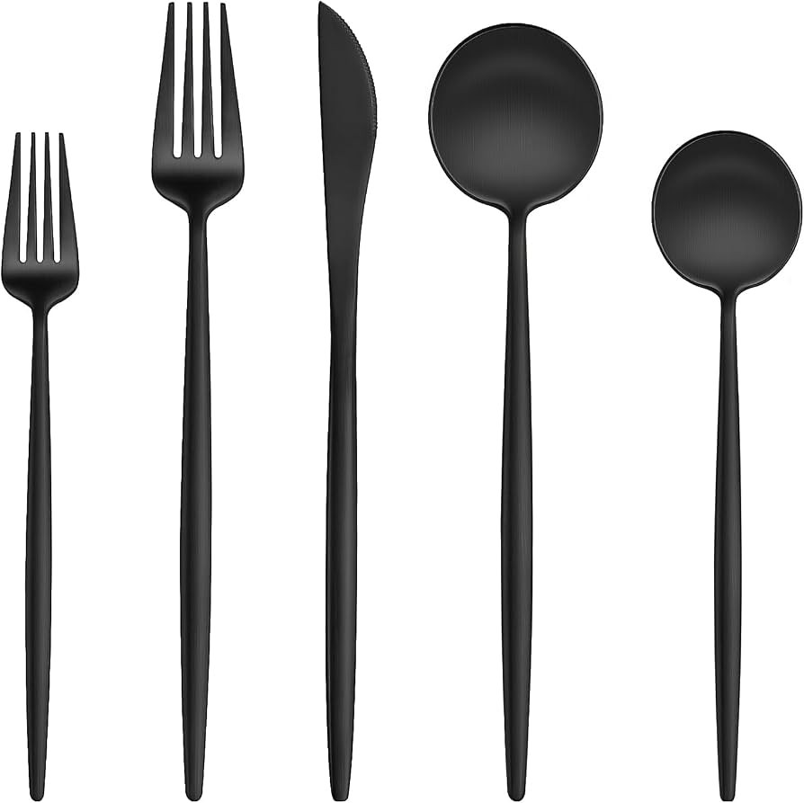 EUIRIO 20-Piece Matte Black Silverware Set, Modern Flatware Set for 4, Premium Stainless Steel Cu... | Amazon (US)