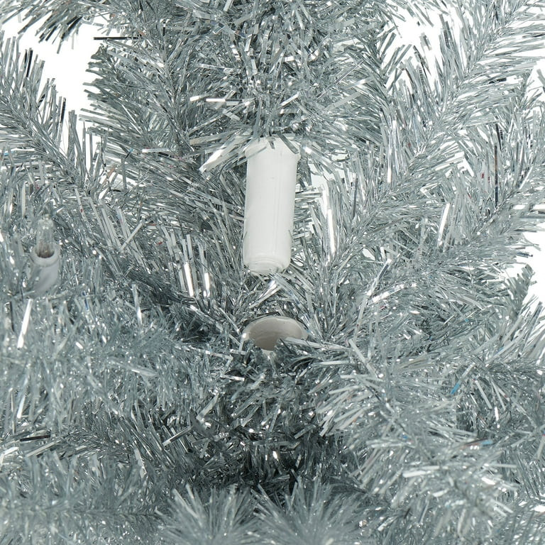 6 ft Pre-Lit Silver Tinsel Christmas Tree, Silver, 100 Clear Lights, by Holiday Time | Walmart (US)