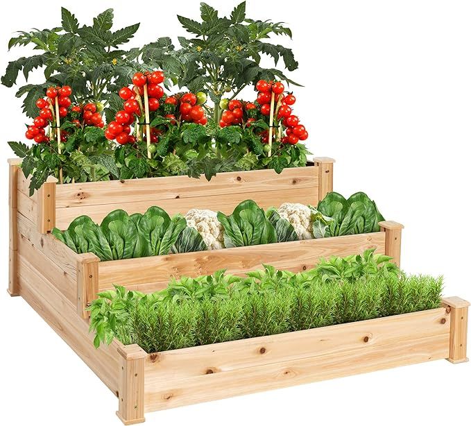 Best Choice Products 3-Tier Fir Wood Raised Garden Bed Planter Kit for Plants, Herbs, Vegetables,... | Amazon (US)