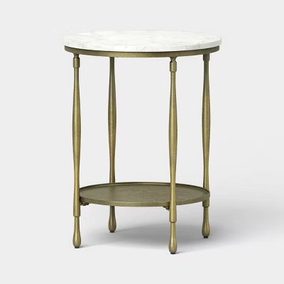 Cast Metal and Carrara White Marble Side Table Antique Brass Finish Assembly required - Threshold™ Assembly Required | Target