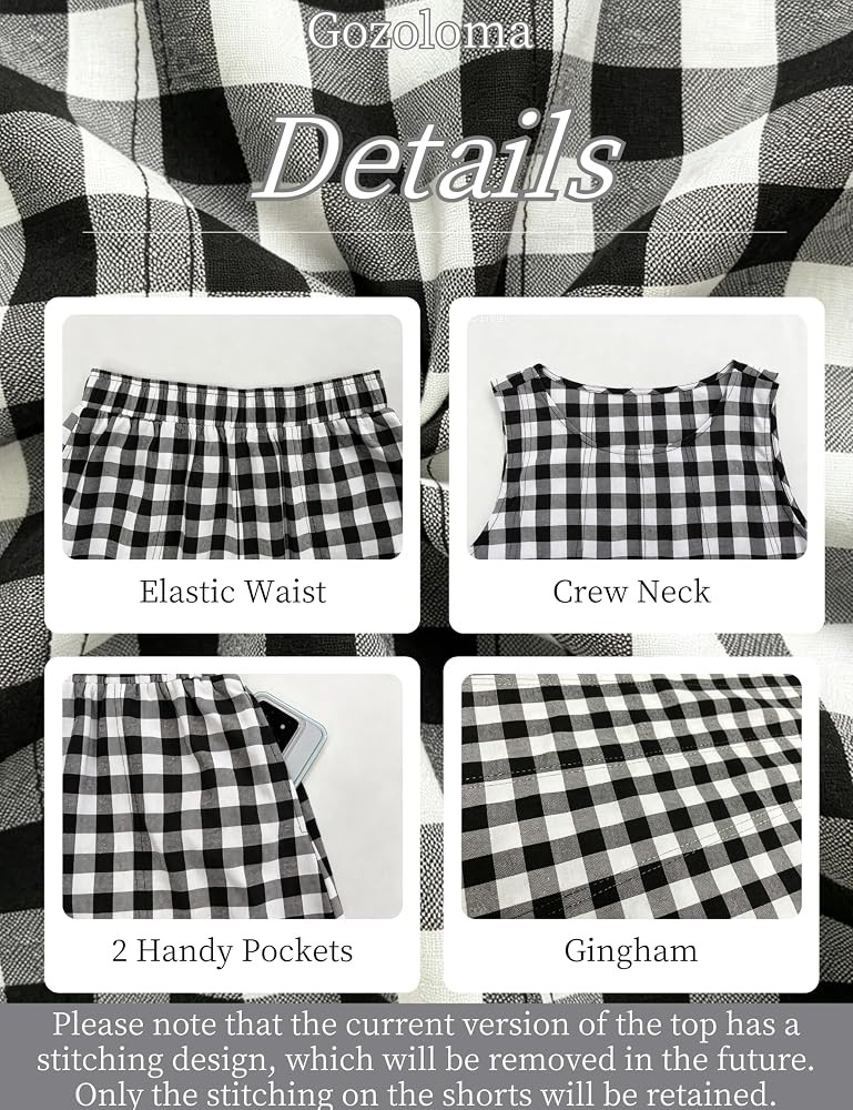 Gozoloma Women's Oversized Gingham 2 Piece Set Crewneck Sleeveless A-Line Top and Relaxed Shorts ... | Amazon (US)