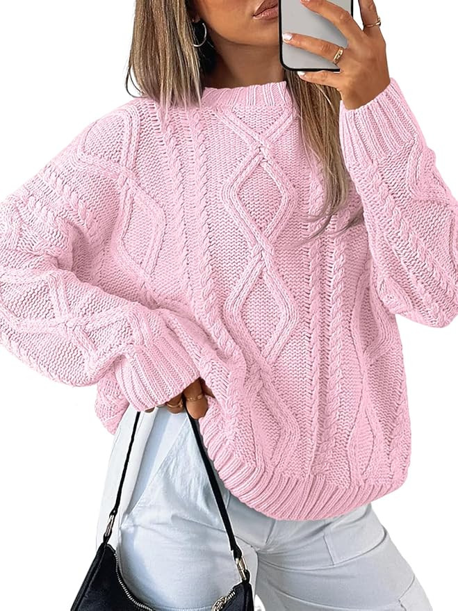 Trendy Queen Women's Oversized Cable Knit Crewneck Sweaters | Amazon (US)