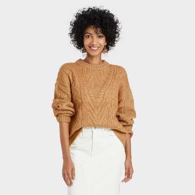 Women's Crewneck Cable Stitch Pullover Sweater - A New Day™ | Target