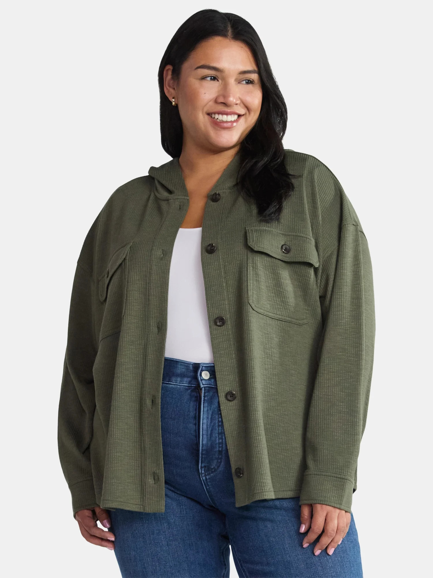 Time and Tru Women's and Women's Plus Ribbed Shirt with Hood, Sizes XS-4X | Walmart (US)