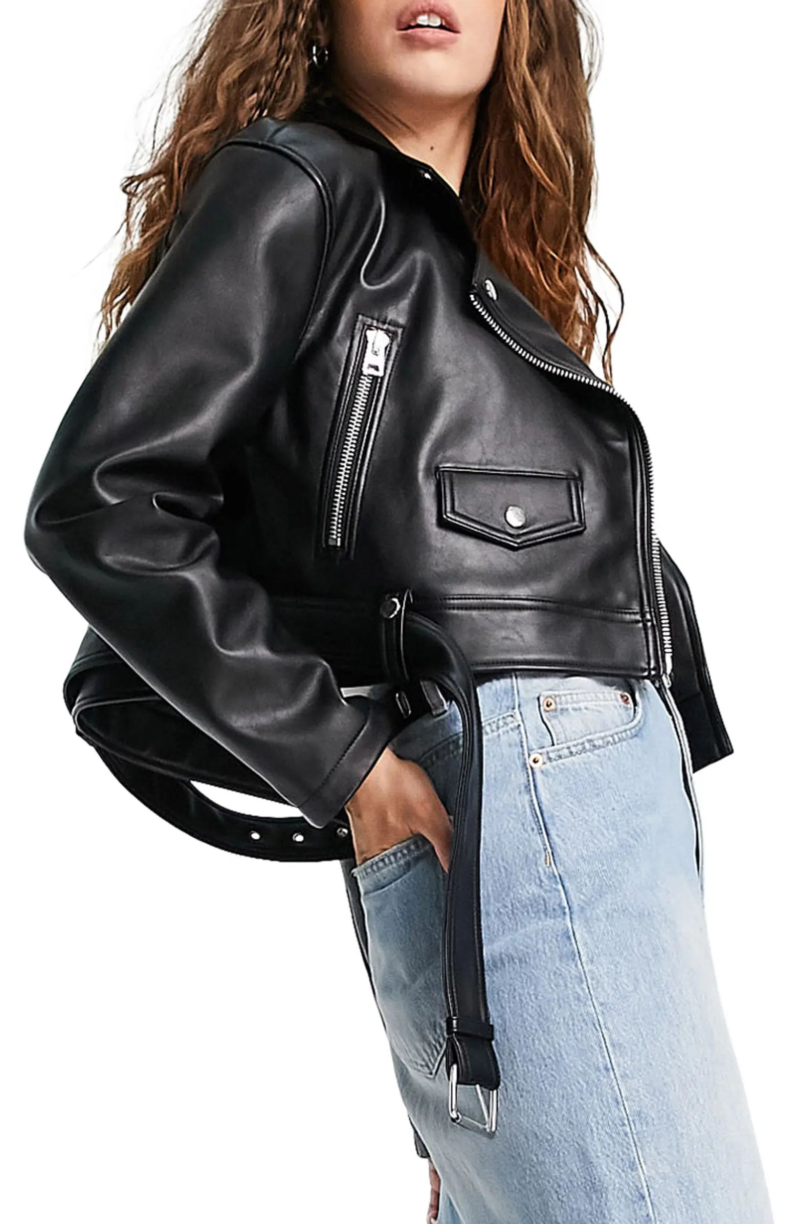 Topshop Faux Leather Biker Jacket | Nordstrom | Nordstrom