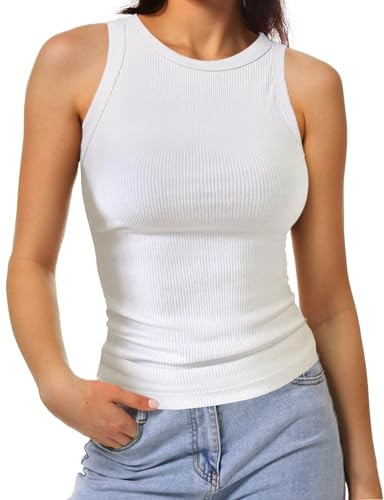 Tank Top for Women, Racerback Ribbed Tank Tops for Women, Slim Knit Basic Summer Tops for Women Going Out Tops, White, L | Amazon (US)