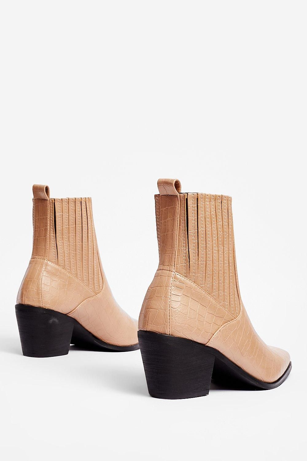 Faux Leather Croc Pointed Ankle Boots | Nasty Gal (US)