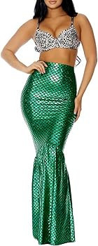 Falda de disfraz de sirena de Halloween para mujer, falda sexy de cola de pez de cintura alta, fa... | Amazon (US)