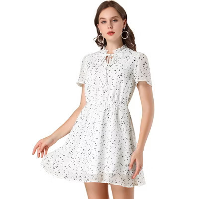 INSPIRE CHIC Women's Tie Neck Flare Sleeve Stars Mini Dress White Large | Target