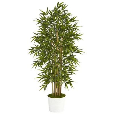 Nearly Natural 64-in Bamboo Artificial Tree in White Tin Planter | Target