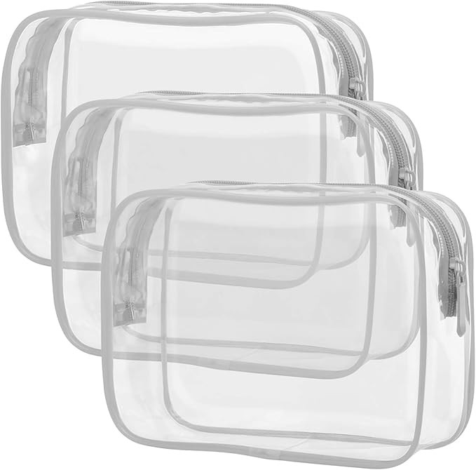 Clear Toiletry Bag, Packism 3 Pack TSA Approved Toiletry Bag Quart Size Bag, Travel Makeup Cosmet... | Amazon (US)