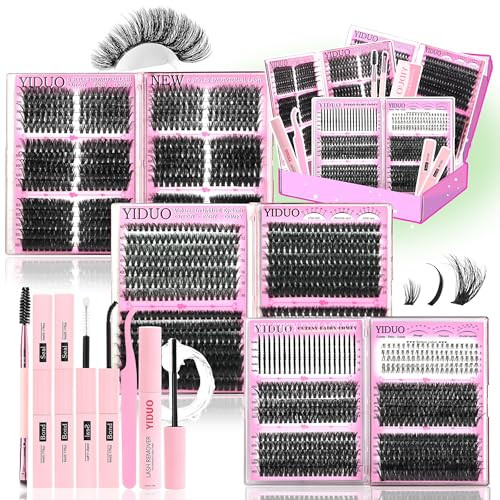 YIDUO 6 Box Mix Lash Clusters Kit Gift Packs 1686Pcs with 2X Bond&Seal Volume Mega/Full/Bottom Soft Extension False Eyelash D Curl Wispy Natural DIY Individual Fake Eyelashes for Beginners Bulk Pack | Amazon (US)