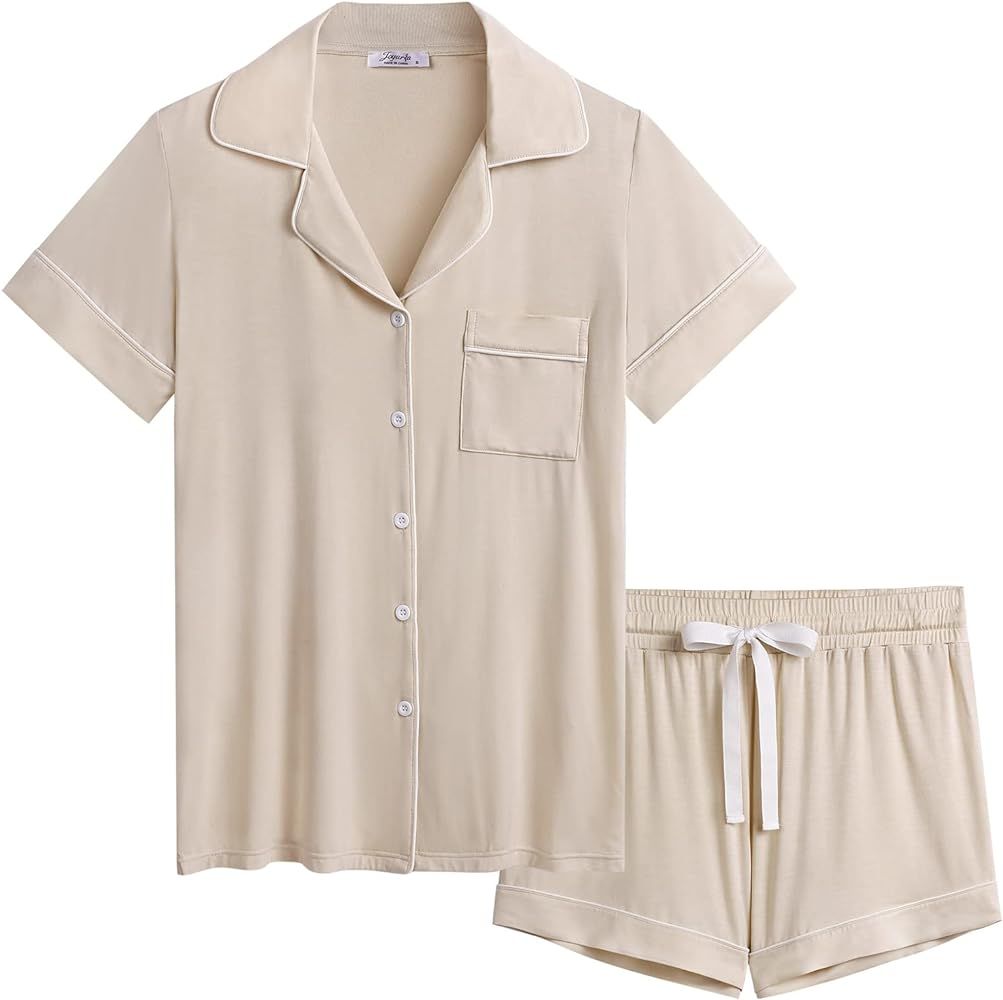 Joyaria Women Bamboo Viscose Super Soft Comfy Summer Cooling Short Sleeve Button Down Pajama Shorts Set S-XXL | Amazon (US)