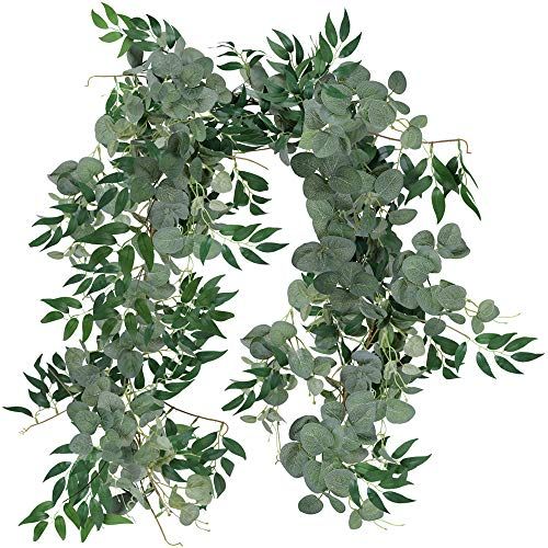 Supla 2 Separate 5.9' L/Pcs Faux Silver Dollar Eucalyptus and Willow Vines Twigs Leaves Garland Stri | Amazon (US)