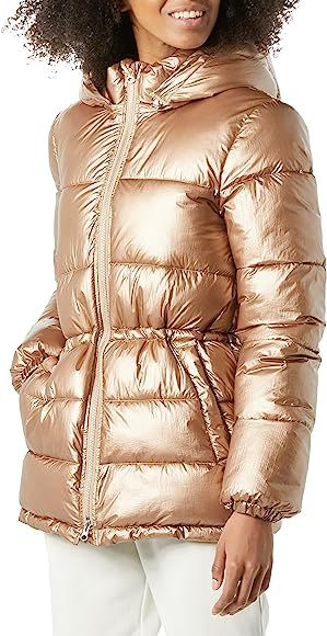 Amazon.com: Amazon Essentials Women's Heavyweight Puffer Jacket with Drawstring Waist, Metallic T... | Amazon (US)