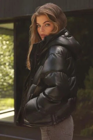 Short Faux Leather Puffer Jacket | Dynamite Clothing