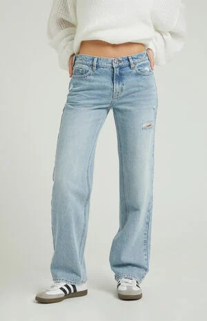 PacSun Jordyn Light Indigo Ripped Low Rise Straight Leg Jeans | PacSun