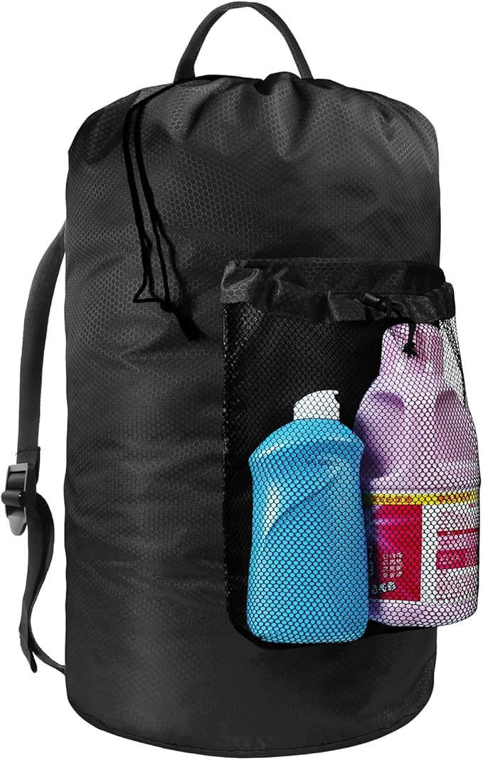 Laundry Bag with Shoulder Straps and Mesh Pocket Laundry Backpack Large Portable Laundry Hamper f... | Amazon (US)
