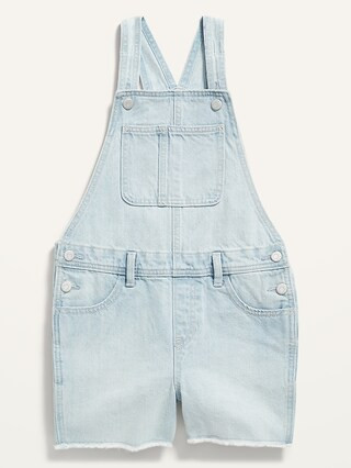Light-Wash Frayed-Hem Jean Shortalls for Girls | Old Navy (US)