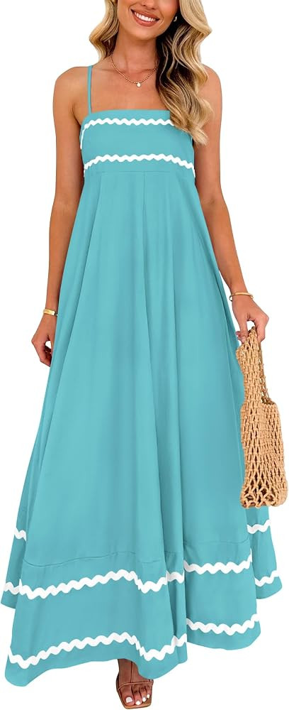 PRETTYGARDEN Women's 2026 Summer Flowy Maxi Dress Casual Sleeveless Spaghetti Strap Ruffle Beach ... | Amazon (US)