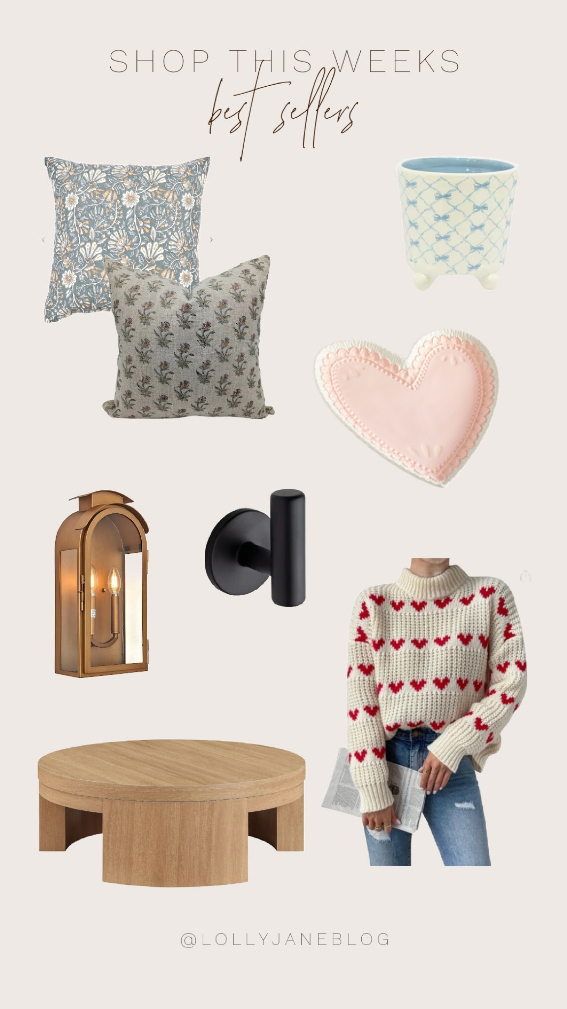 ✨ This week’s best sellers are all about love, comfort, and cozy vibes! 💖 Check out these top picks:

💐 Throw Pillows in every shape and pattern—florals, hearts, and more! Perfect for adding a pop of Valentine’s Day charm to any room.
🥤 Valentine's Day Tumbler Straws – Sip in style all month long!
❤️ Heart-Shaped Wreath to make your front door extra welcoming.
🕯️ 3-Pack Valentine's Day Decorative Candles for a soft, romantic glow.
☕ Round Coffee Table from Walmart – Stylish and functional for any space!
💡 Brass Outdoor Light to brighten up your evenings with elegance.
🌿 Bow-Patterned Planter from Michaels – A sweet touch for your indoor garden!

Shop these fan favorites before they’re gone! 🛍️💕

#BestSellers #ValentinesDay #HomeDecor #CozyVibes #LoveIsInTheAir #ShopNow

#LTKHome #LTKGiftGuide #LTKSeasonal