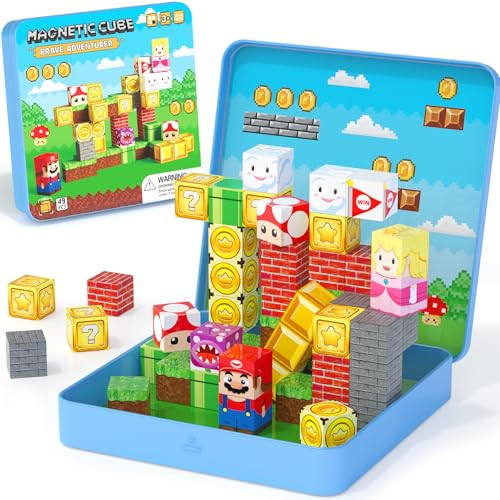 hunloot 49PCS Mini Magnetic Tiles Travel Toys for Kids Ages 4-8, Magnetic Building Blocks Adventure Set with Portable Iron Storage Box & Play Base, STEM Learning Activities for Toddlers 3-5 | Amazon (US)