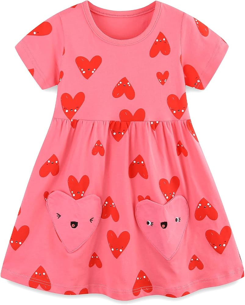 Bumeex Toddler Girls Summer Dress Clothes Cotton Casual Cartoon Print Short Sleeve Dresses Girls ... | Amazon (US)