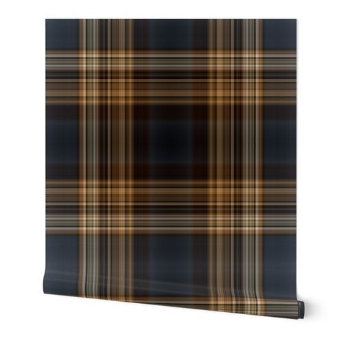 Dark Blue and Brown Fine Line Plaid - Large Scale for Wallpaper and Home Decor | Spoonflower