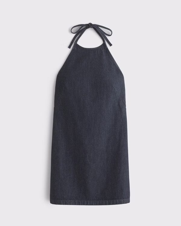 Open-Back Halter Denim Mini Dress | Abercrombie & Fitch (US)