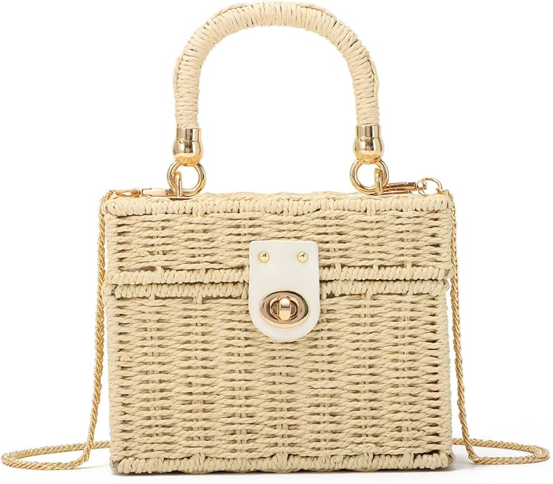 KUANG! Handwoven Rattan Bag for Women Woven Straw Square Crossbody Bag Vintage Basket Purse Beach... | Amazon (US)