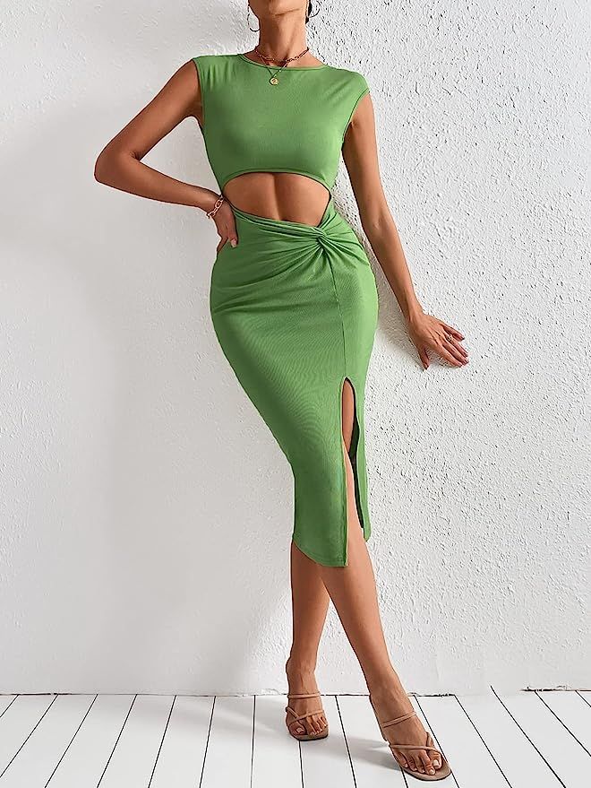 Navhao Dresses for Women Dress Women's Dress Twist Cut Out Split Thigh Bodycon Dress Dress (Color... | Amazon (US)