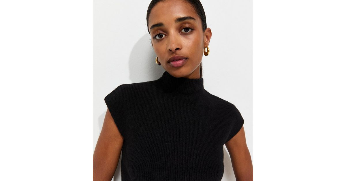 Women's Black Ribbed Knit High Neck Cap Sleeve Top New Look | New Look (UK)