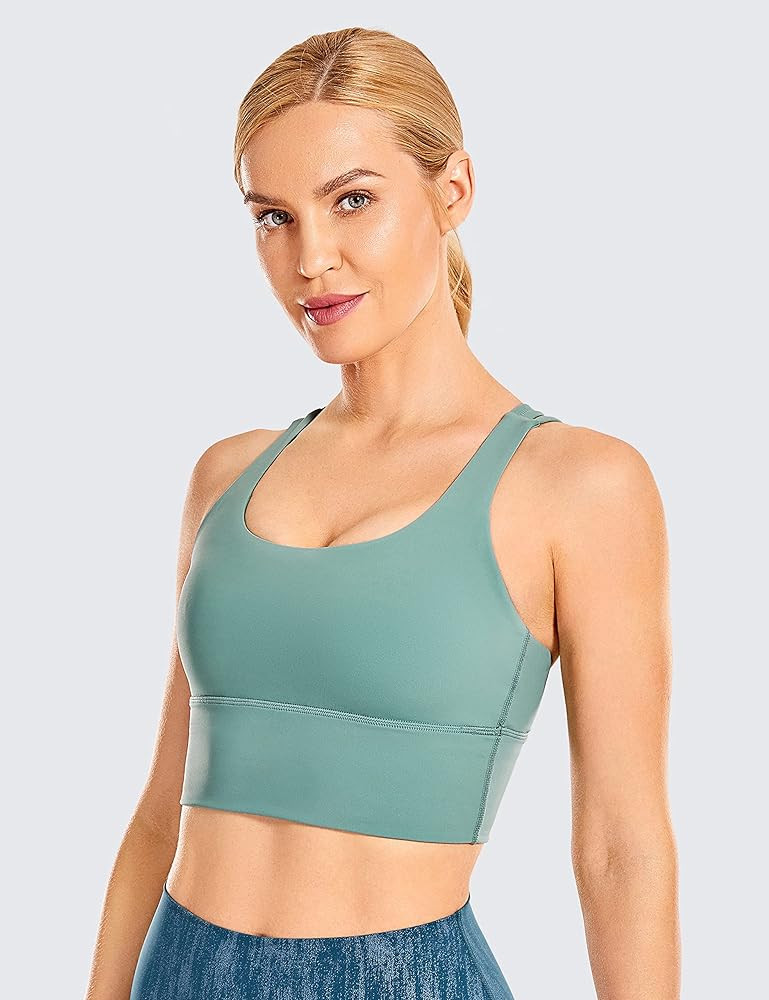 CRZ YOGA Women's Strappy Longline Sports Bras Medium Impact Crop Top Wirefree Padded Cami Tank Top | Amazon (US)