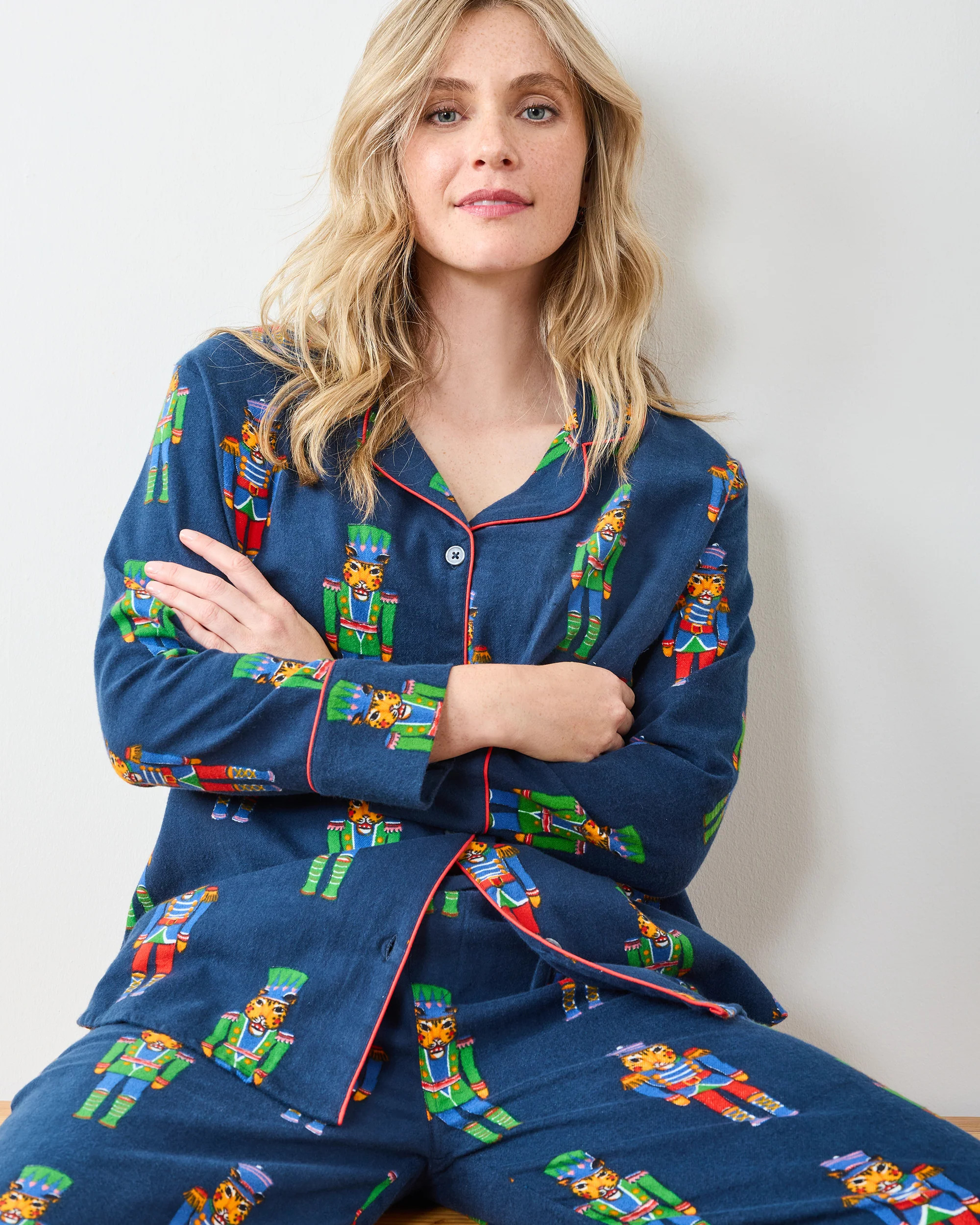 Leopard Nutcrackers - Midweight Flannel Long PJ Set - Navy | Printfresh