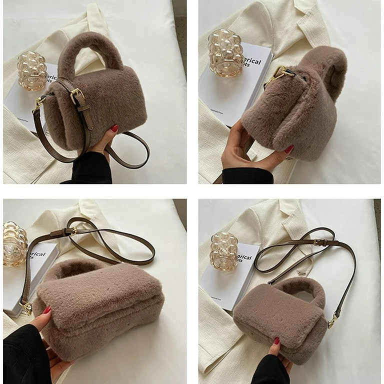 Kukuzhu Hobo Bags for Women Furry Purse Fuzzy Faux Fur Tote Bag Cute Soft Top Handle Clutch Bag | Walmart (US)