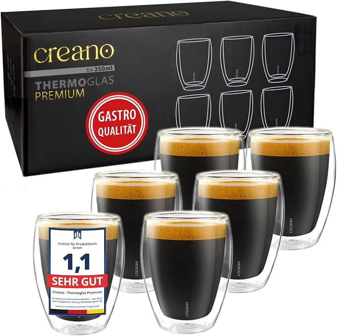 Creano PREMIUM doppelwandige Trinkgläser 250ml - 6er Set - OHNE versiegetes LOCH deshalb Gastron... | Amazon (DE)