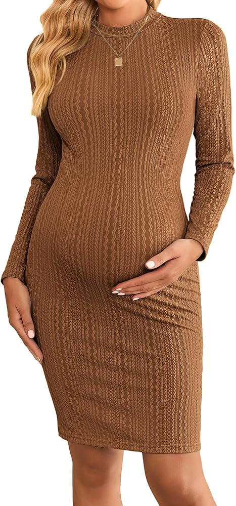 Ekouaer Maternity Dress Mock Turtleneck Pregnancy Dress Rib Knit Stretchy Bodycon Baby Shower Dre... | Amazon (US)