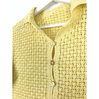 Vintage Yellow Crochet Top See Through Sweater Hand Crocheted Blouse Size M Short Sleeve Button Up S | Etsy (US)