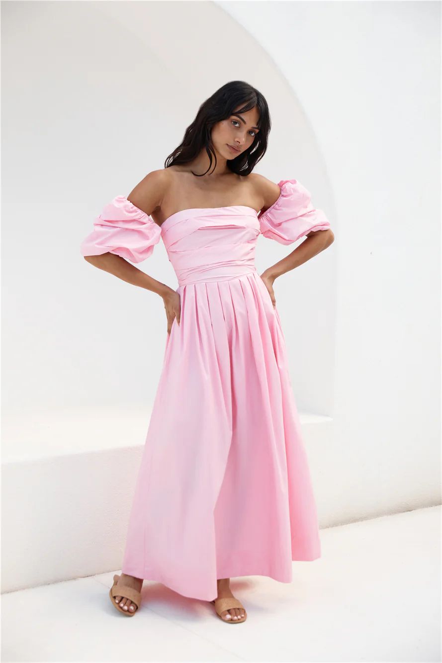 Bella Off-Shoulder Maxi Dress Pink | Fortunate One