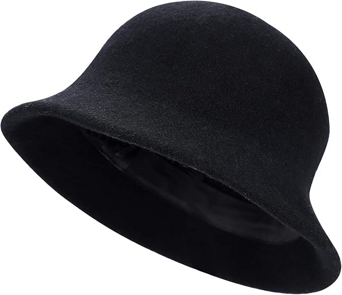 Women Cloche Bucket Hat Vintage Faux Wool Felt Hat Winter Warm Church Bowler Cap Ladies Fedora Fa... | Amazon (US)