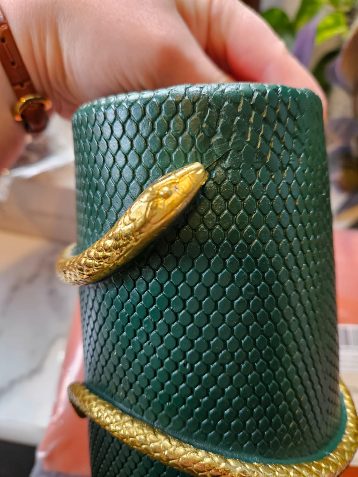 Flower Vase 8 Inch Green and Gold Snake vases for Decor, Unique Flower Vase for Bookshelf, Dinner... | Amazon (US)