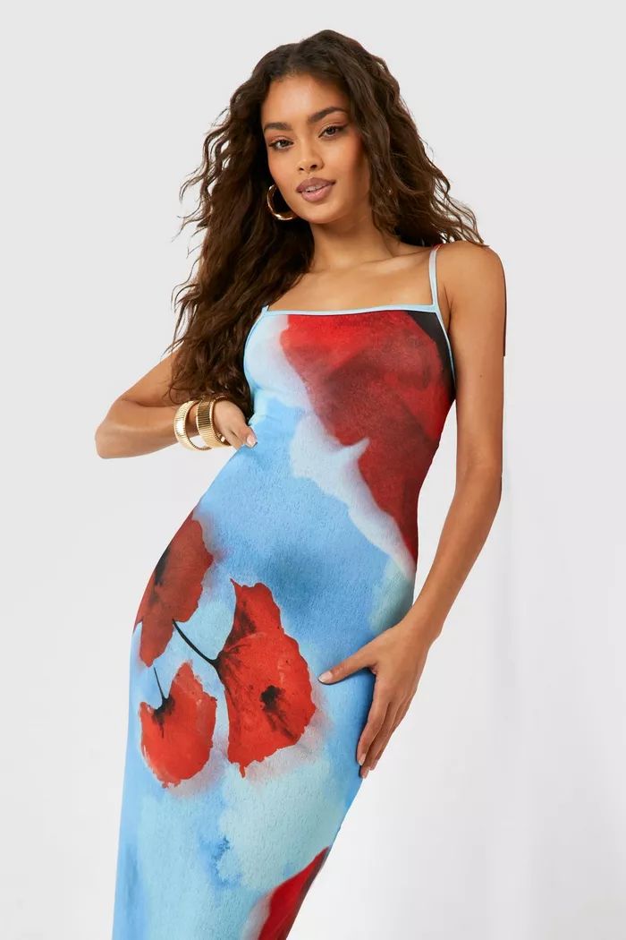 Sheer Floral Strappy Maxi Dress | boohoo (US & Canada)