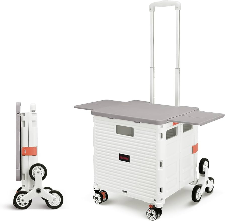 Foldable Utility Cart with Stair Climbing Wheels,Collapsible Rolling Crate with Magnetic Lid Tele... | Amazon (US)