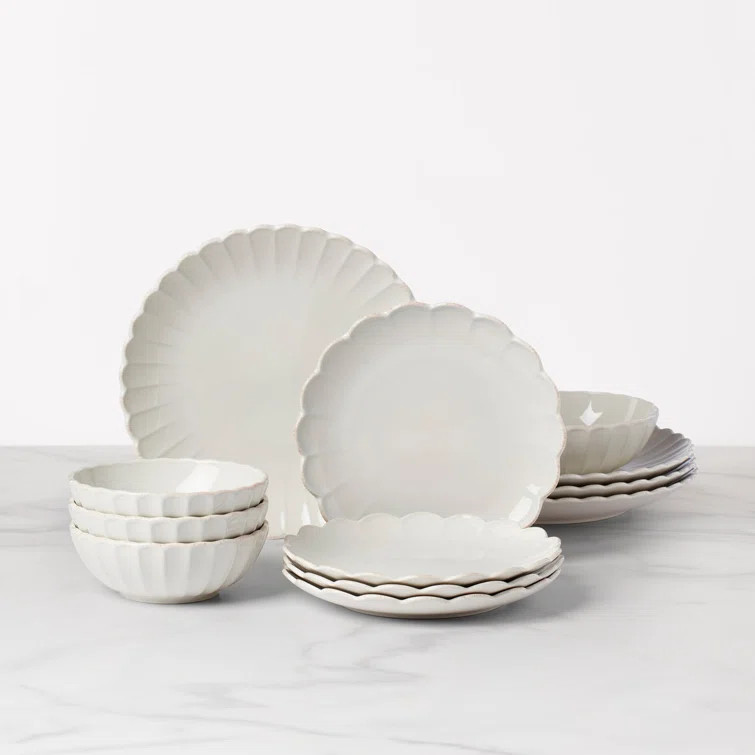 French Perle Scallop 12 Piece Dinnerware Set, Service for 4 | Birch Lane